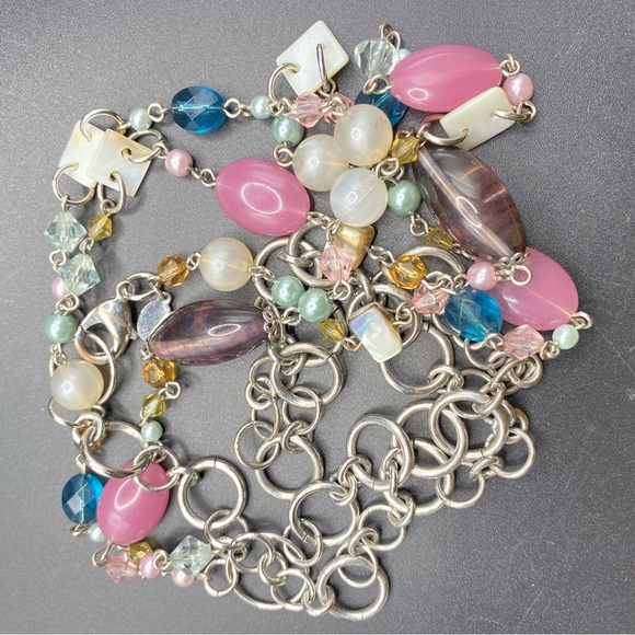 COOKIE LEE Acrylic Beads & Natural Seashells Long Necklace Silvertone - Picture 6 of 9